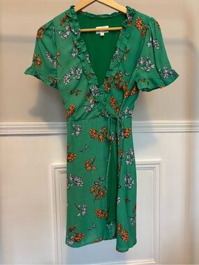Lost + Wander Green Botanical Floral Wrap Dress Size S